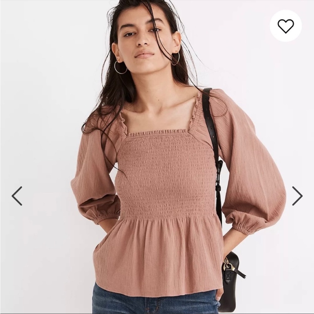 Madewell Lucie Faded Mauve Smocked Peplum Top 00